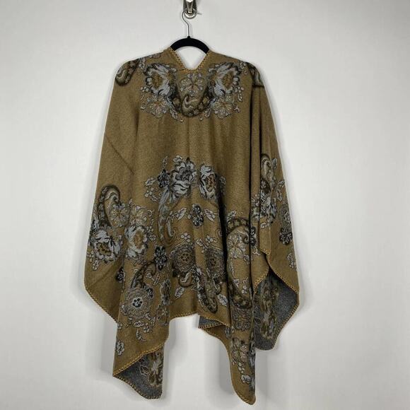 2/$24 NEW Boho Floral Ruana Oversized Open Wrap Poncho Blanket Scarf - Picture 8 of 10